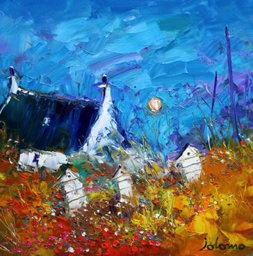 Moon and Three Beehives Iona 16x16 Moon and Three Beehives Iona 16x16